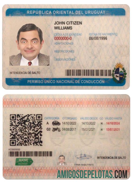 Carteira de motorista do Uruguai amostra